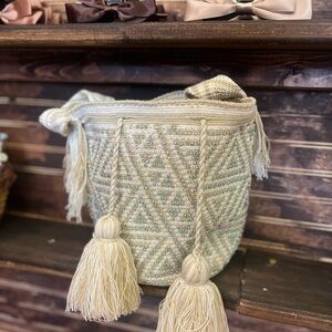 Wayuu Tribe Cream and Green Crossbody Bag